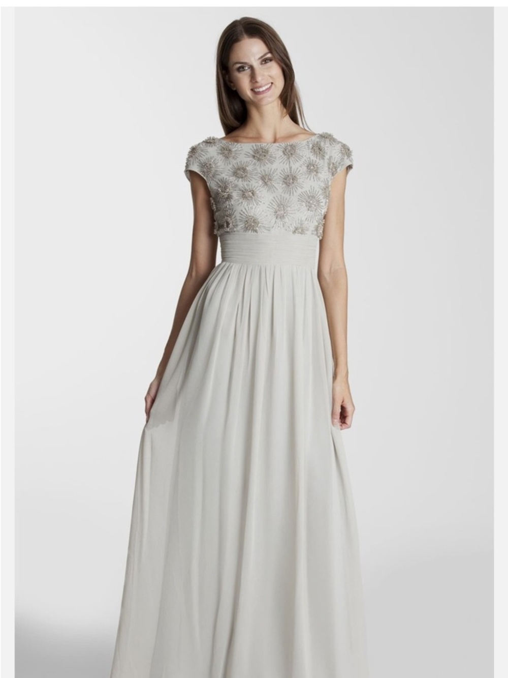 JS Collections Beaded Cap Sleeve Maxi Dress in Dove Gray